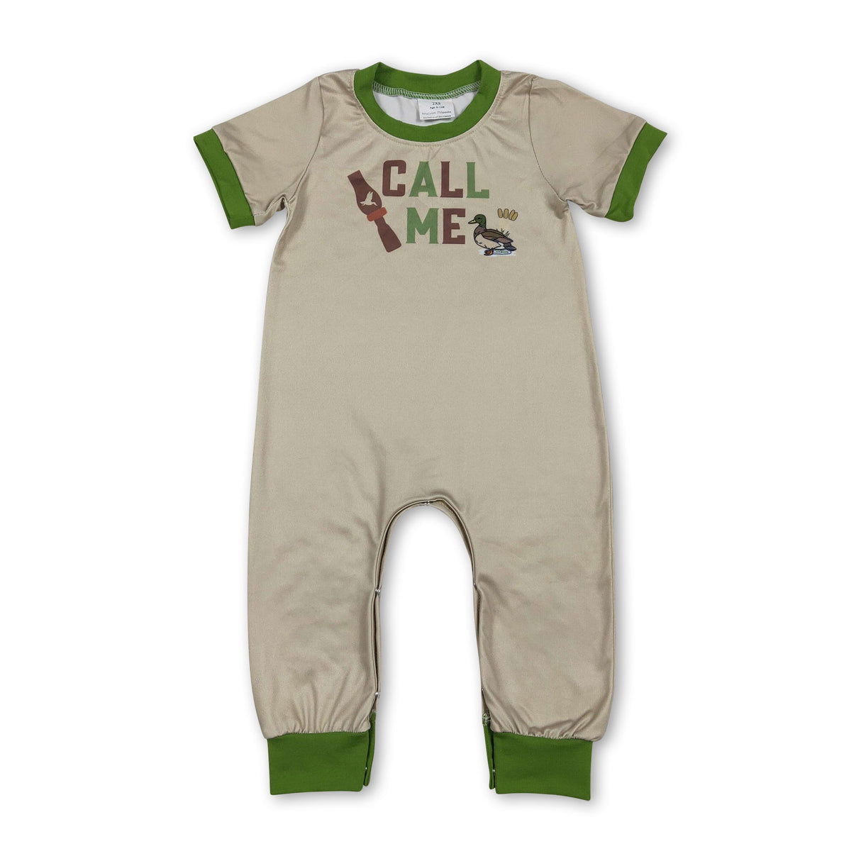 Green short sleeves call me duck baby boy romper