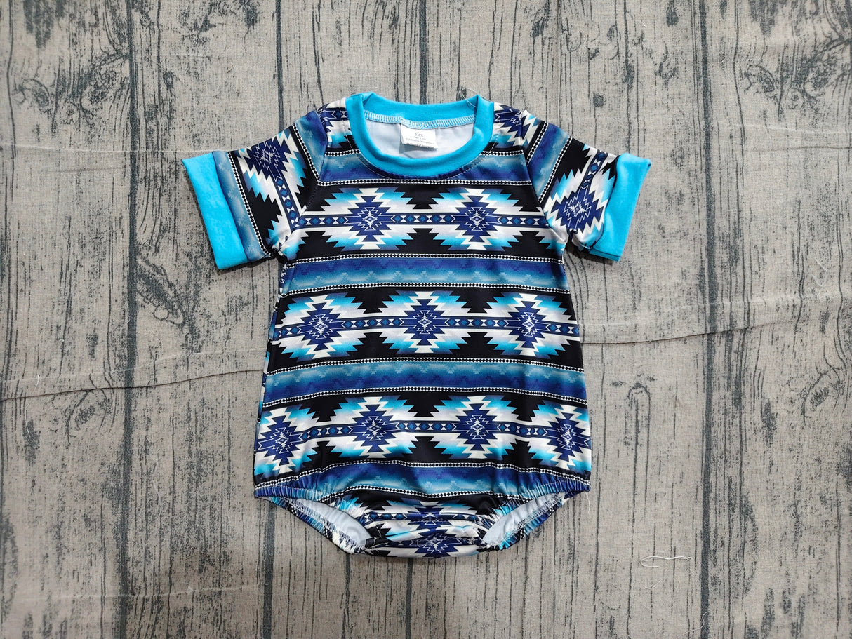 Short sleeves blue black aztec baby boy western romper