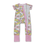 Short sleeves camo rabbit baby girls Easter zipper romper