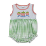 Sleeveless strawberry bow plaid baby girls romper
