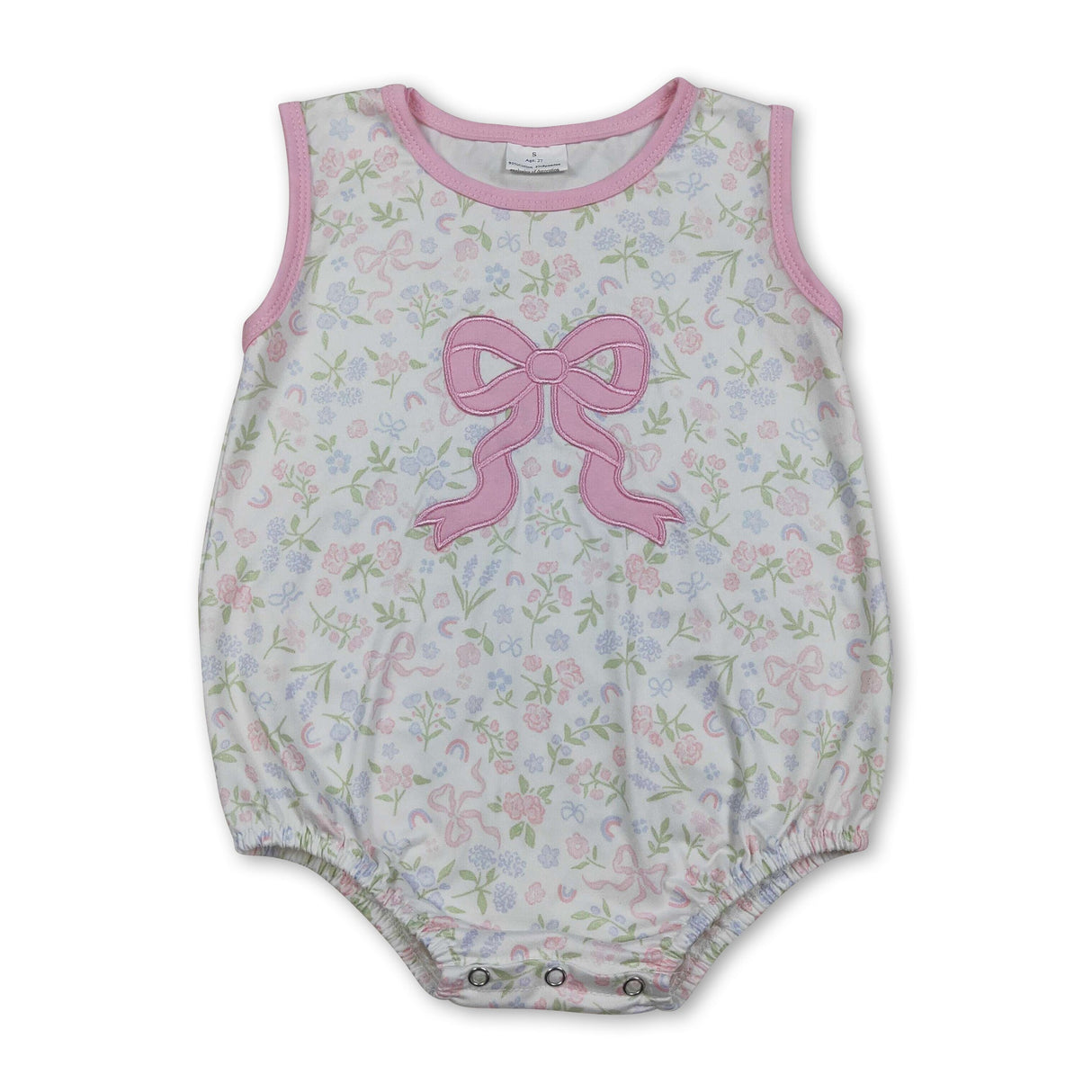 Sleeveless pink bow embroidery floral baby girl romper