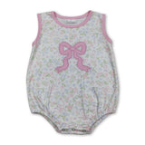 Sleeveless pink bow embroidery floral baby girl romper