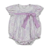 Short sleeves bow floral plaid baby girls summer romper