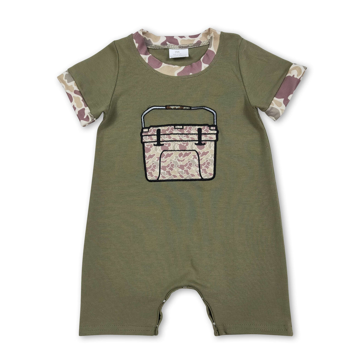 Short sleeves camo fishing embroidery baby boy romper