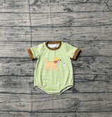 Short sleeves stripe dog fishing embroidery baby boy romper