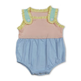 Sleeveless ruffle cotton patchwork baby girls summer romper