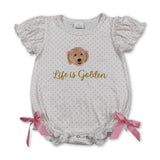 Polka dots life is golden dog bow baby girls romper