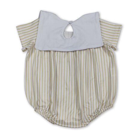 Short sleeves stripe cross embroidery baby Easter romper