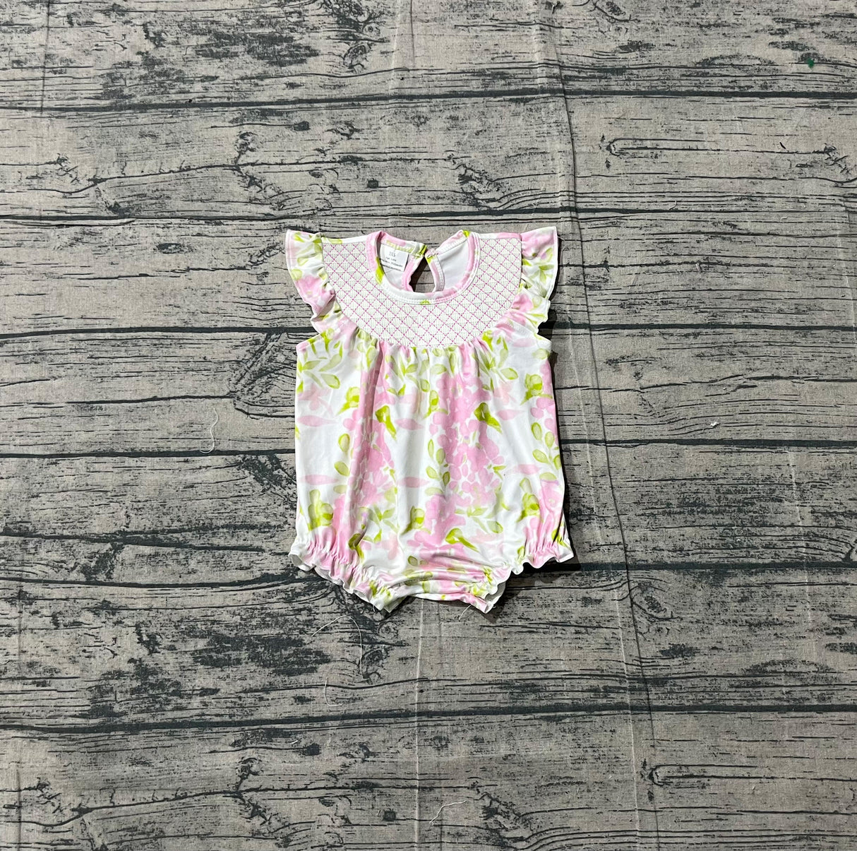 Flutter sleeves smocked pink floral baby girls romper