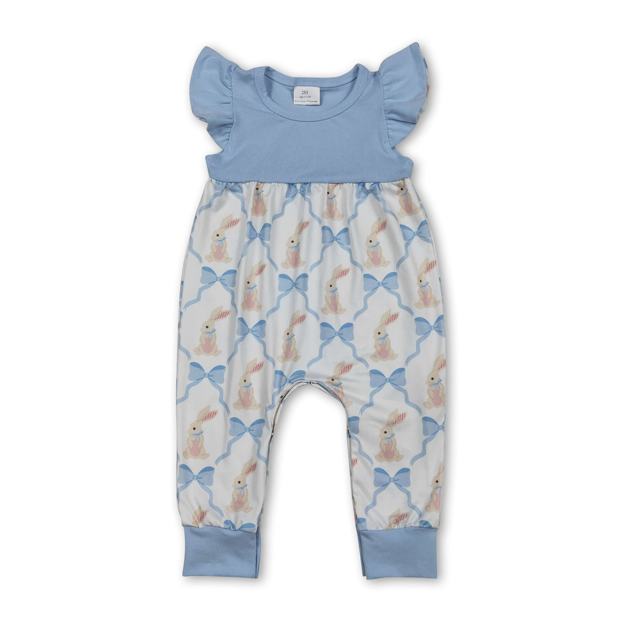 Flutter sleeves rabbit bow baby girls Easter romper