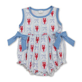Sleeveless crawfish light blue bow baby girls romper
