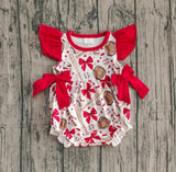 Flutter sleeves red bow baseball baby girls romper