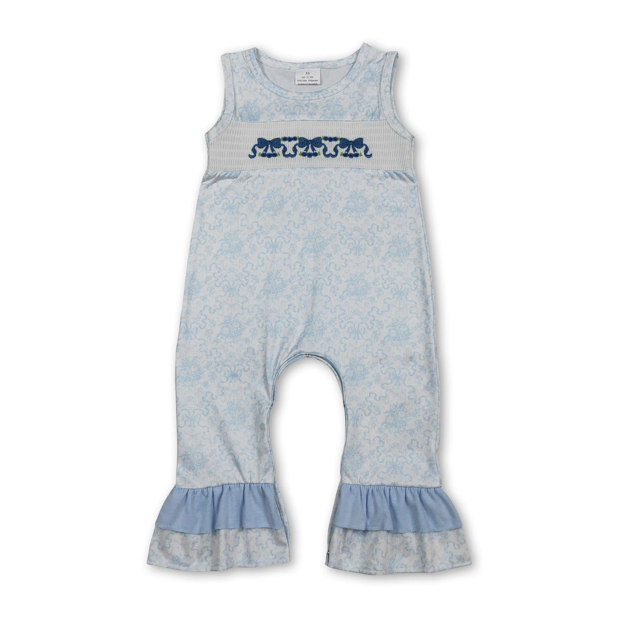 Sleeveless floral bow ruffle baby girls romper