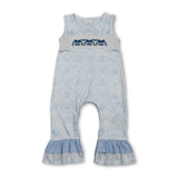 Sleeveless floral bow ruffle baby girls romper