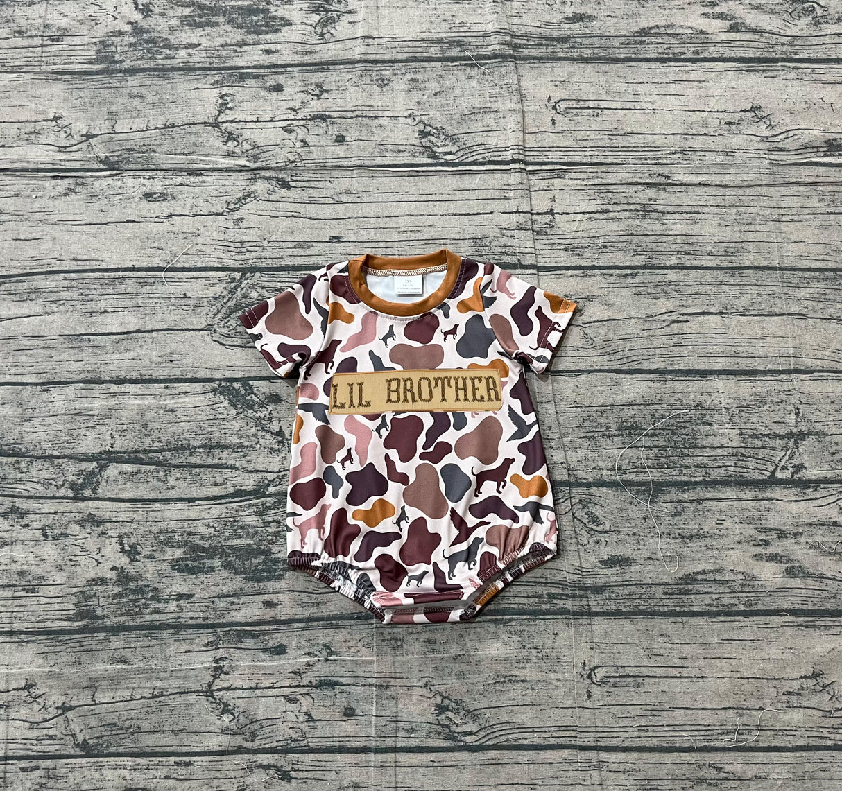 Short sleeves lil brother hunting camo baby boy romper
