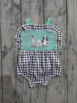 Straps cow pig ruffle plaid farm baby summer romper
