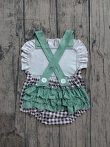 Straps cow pig ruffle plaid farm baby summer romper