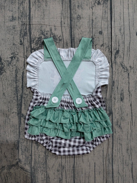 Straps cow pig ruffle plaid farm baby summer romper