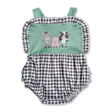 Straps cow pig ruffle plaid farm baby summer romper