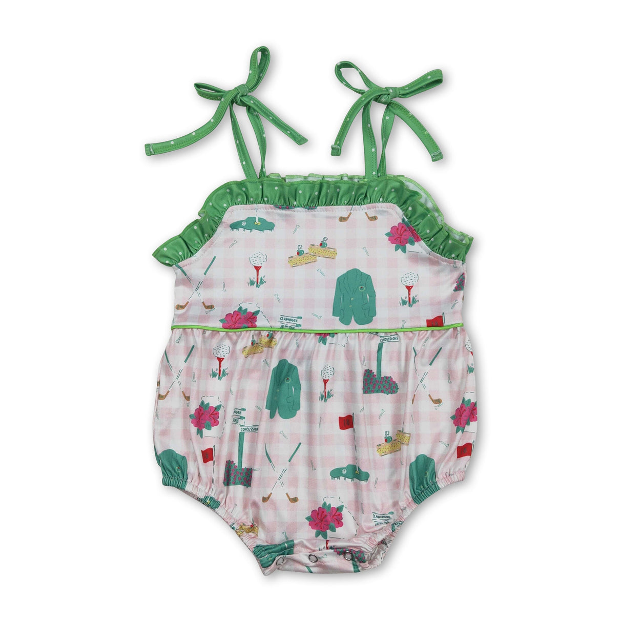 Straps ruffle pink plaid golf baby girls summer romper