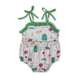Straps ruffle pink plaid golf baby girls summer romper