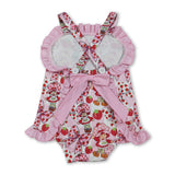Strawberry bow ruffle straps baby girls summer romper