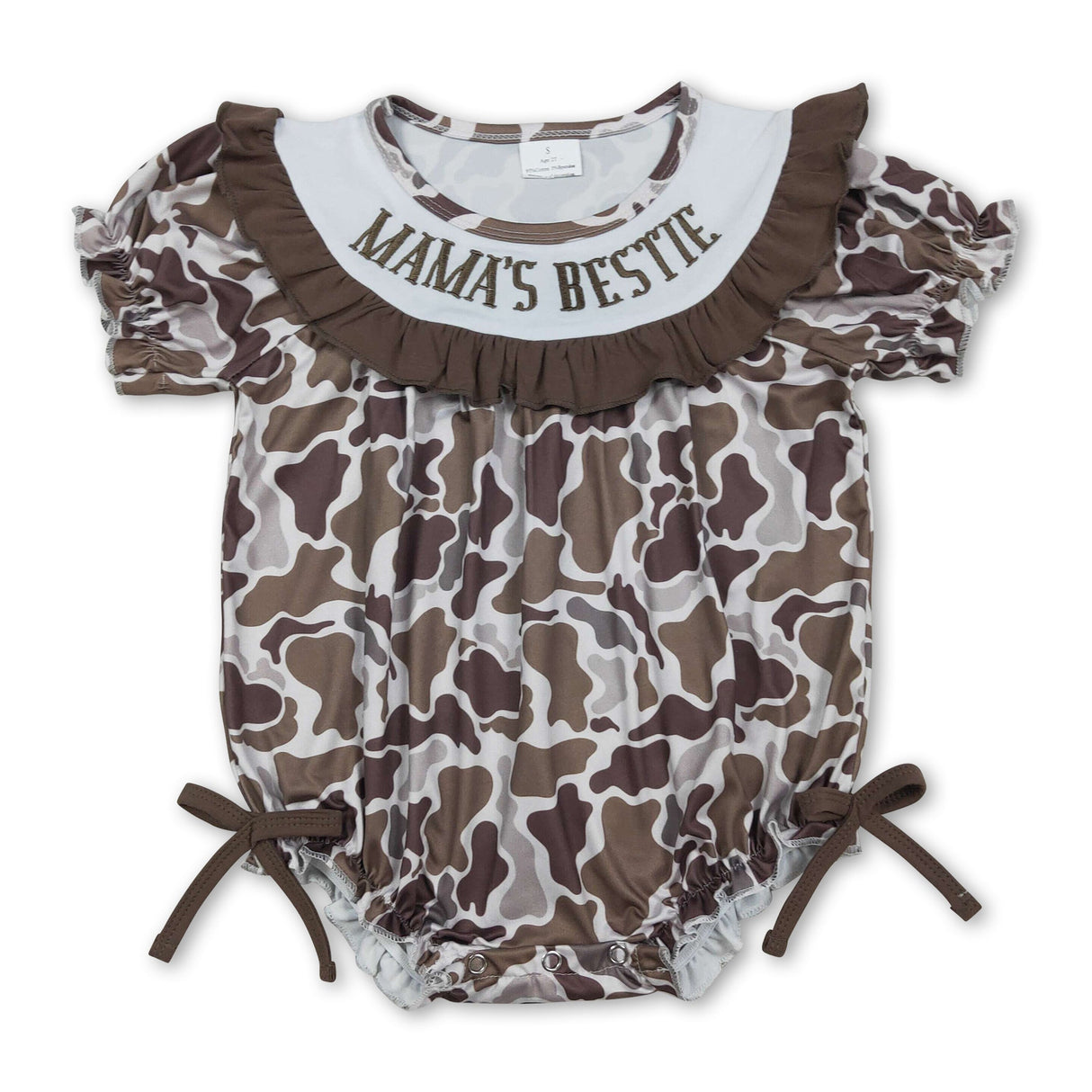 Short sleeves Mama's bestie embroidery camo girls romper