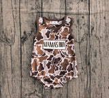 Sleeveless mama's boy embroidery camo romper