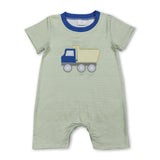 Short sleeves stripe constructions embroidery boy romper