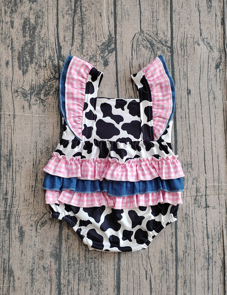 Flutter sleeves cow ruffle baby girls summer romper