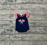 Flutter sleeves flag bow embroidery baby 4th of july romper