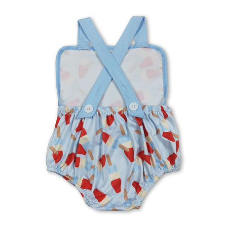 Light blue straps popsicle baby boy 4th of july romper