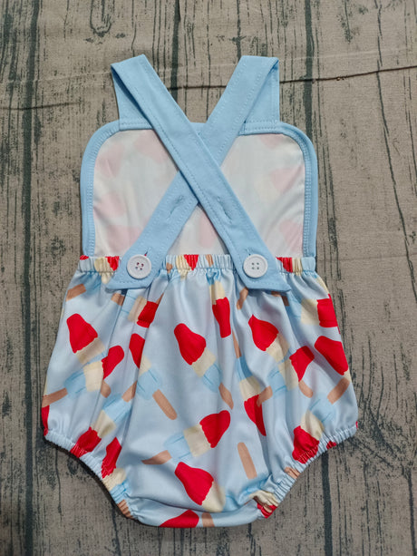 Light blue straps popsicle baby boy 4th of july romper