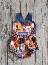 Blue straps deer camo hunting baby boy summer romper