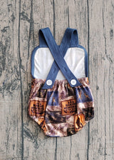 Blue straps deer camo hunting baby boy summer romper