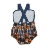 Blue straps deer camo hunting baby boy summer romper
