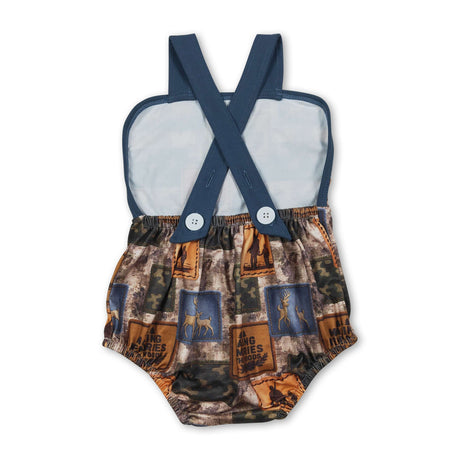 Blue straps deer camo hunting baby boy summer romper
