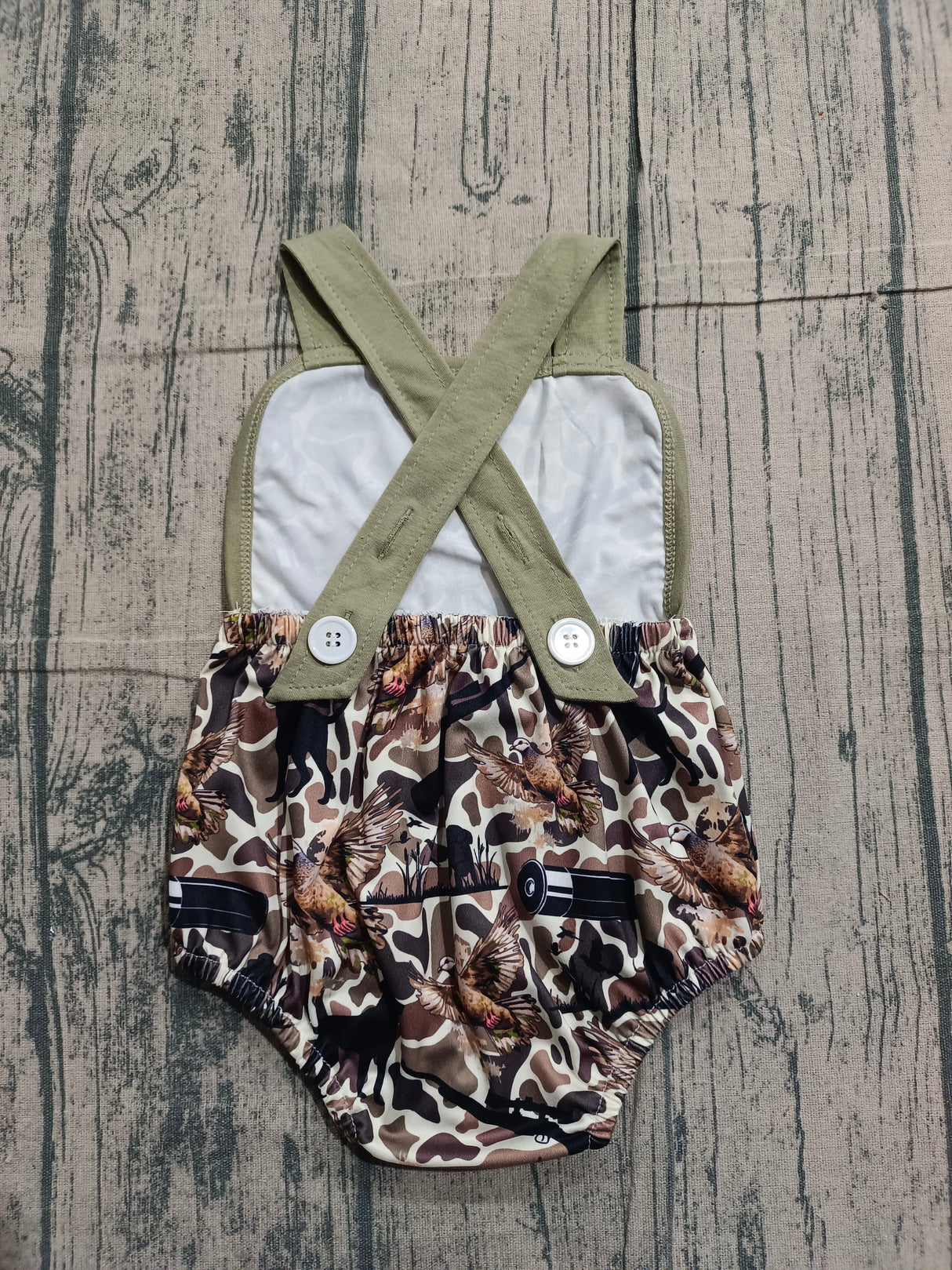 Straps hunting dog camo baby boy summer romper