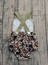 Straps hunting dog camo baby boy summer romper