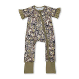 Ruffle short sleeves bow camo baby girls zipper romper