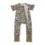 Ruffle short sleeves bow camo baby girls zipper romper