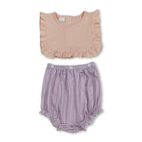 Purple stripe ruffle baby girls summer romper