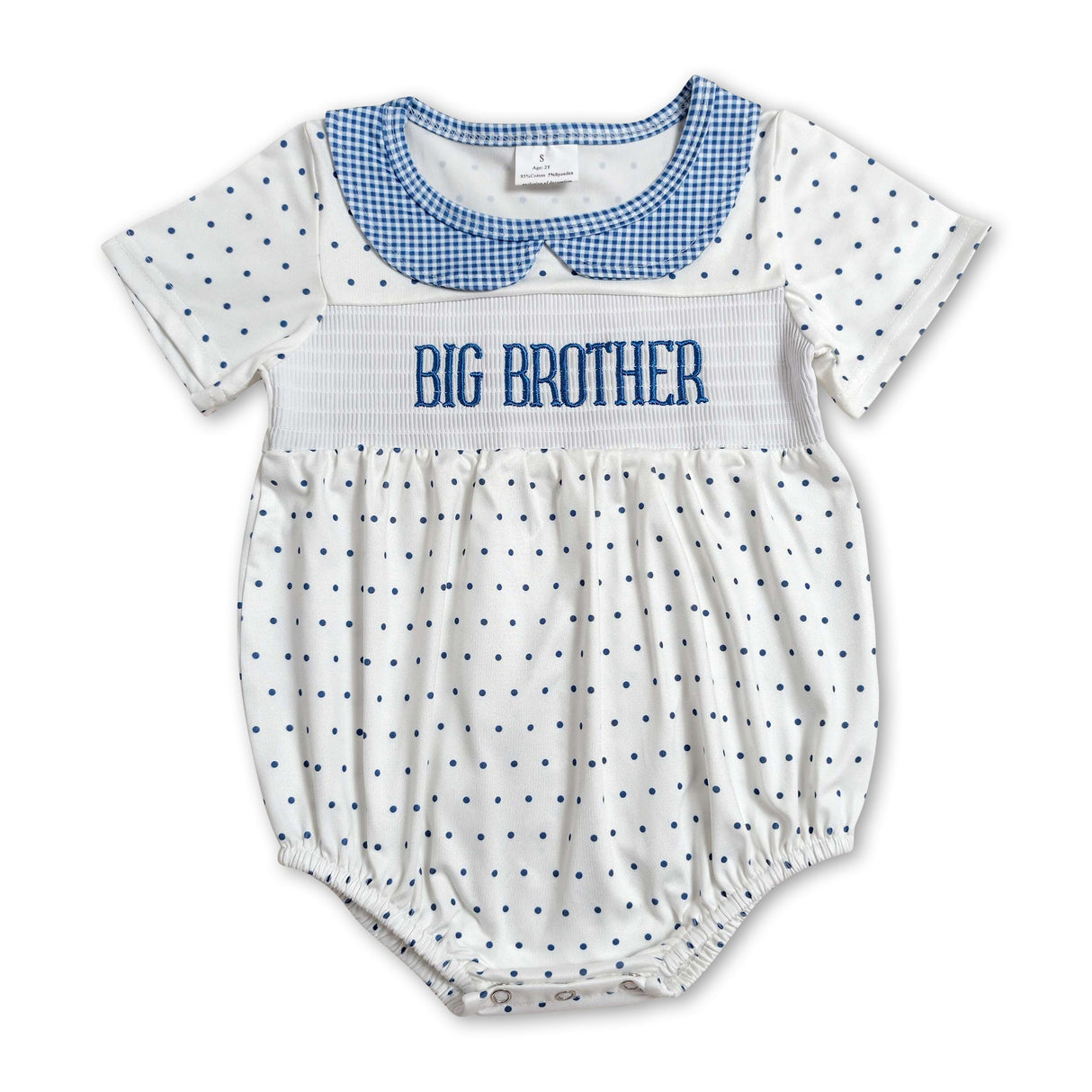 Short sleeves polka dots big brother smocked baby boy romper