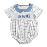 Short sleeves polka dots big brother smocked baby boy romper