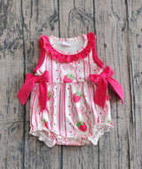 Sleeveless strawberry bow baby girls summer romper