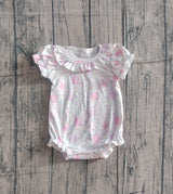 Short sleeves pink lavender floral ruffle baby girl romper
