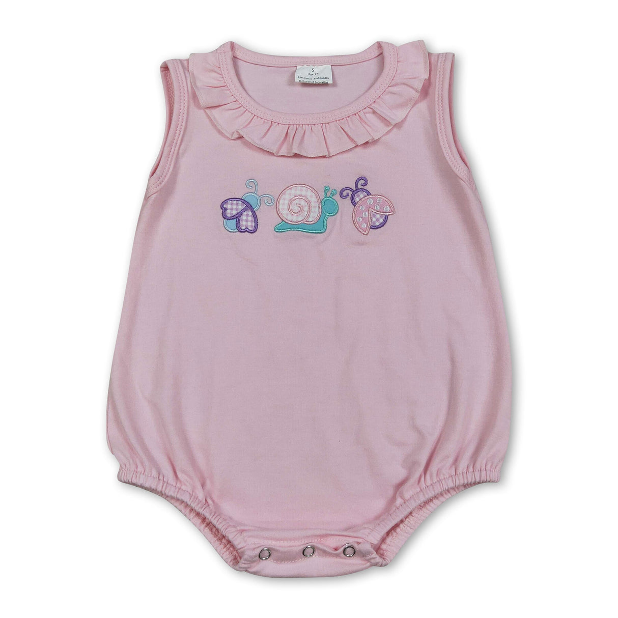 Ruffle sleeveless bee snails embroidery baby girls romper