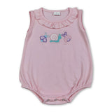 Ruffle sleeveless bee snails embroidery baby girls romper