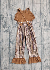 Deer embroidery brown ruffle camo kids girls jumpsuit