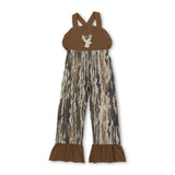 Deer embroidery brown ruffle camo kids girls jumpsuit